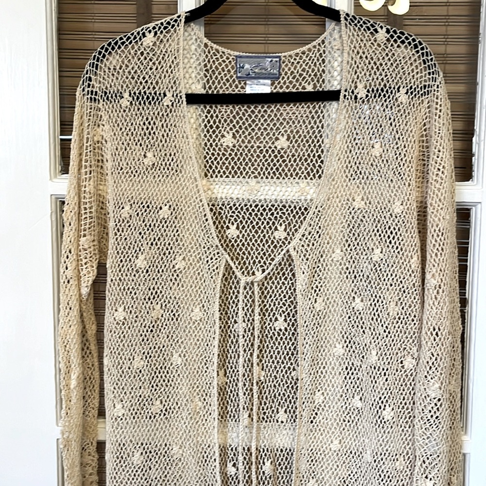 Vintage April Cornell  NWOT small cream crochet long cardigan sweater